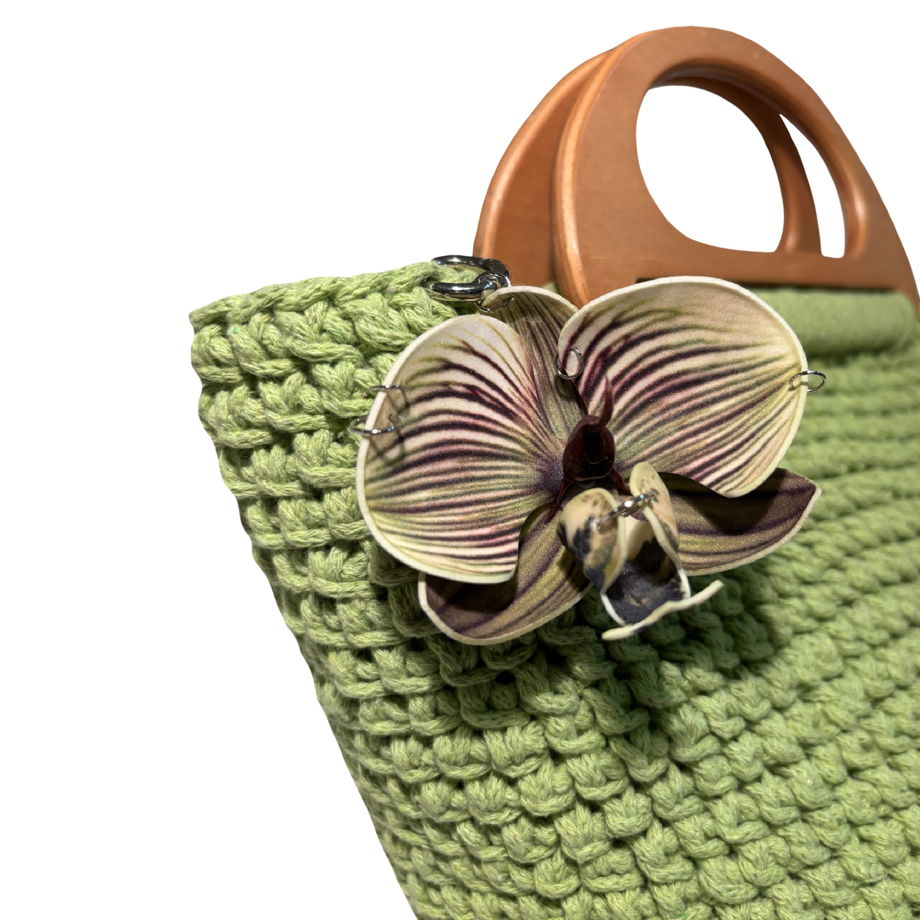 Сумка Хлопок Зеленая с орхидеей