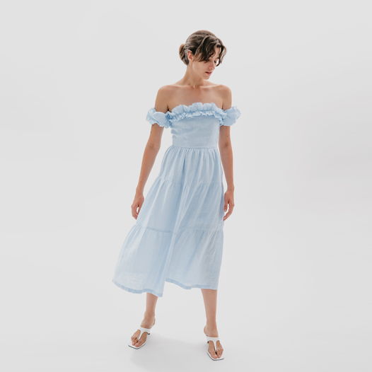 Платье-комбинация миди изо льна с рукавами облачками