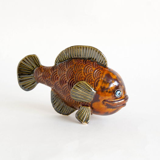 Керамическая скульптура Рыба " Янтарный ерш"