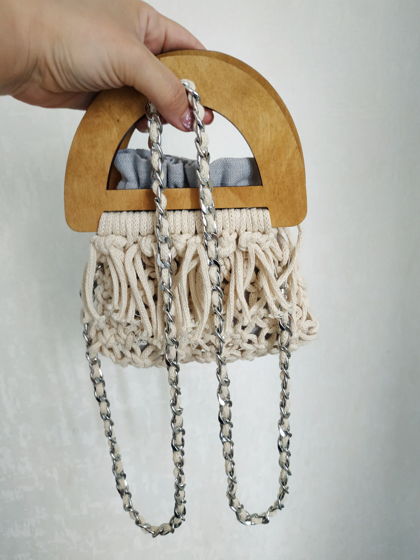 Плетёная сумка ручной работы из хлопкового шнура молочного цвета "Мона"