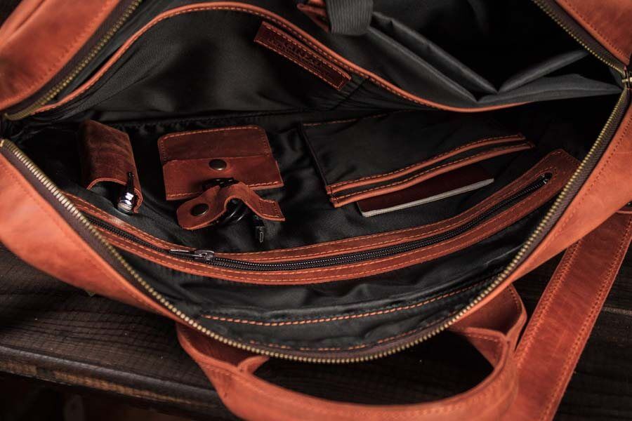 Мужская кожаная деловая сумка / сумка для ноутбука -OXFORD- цвет Коньяк