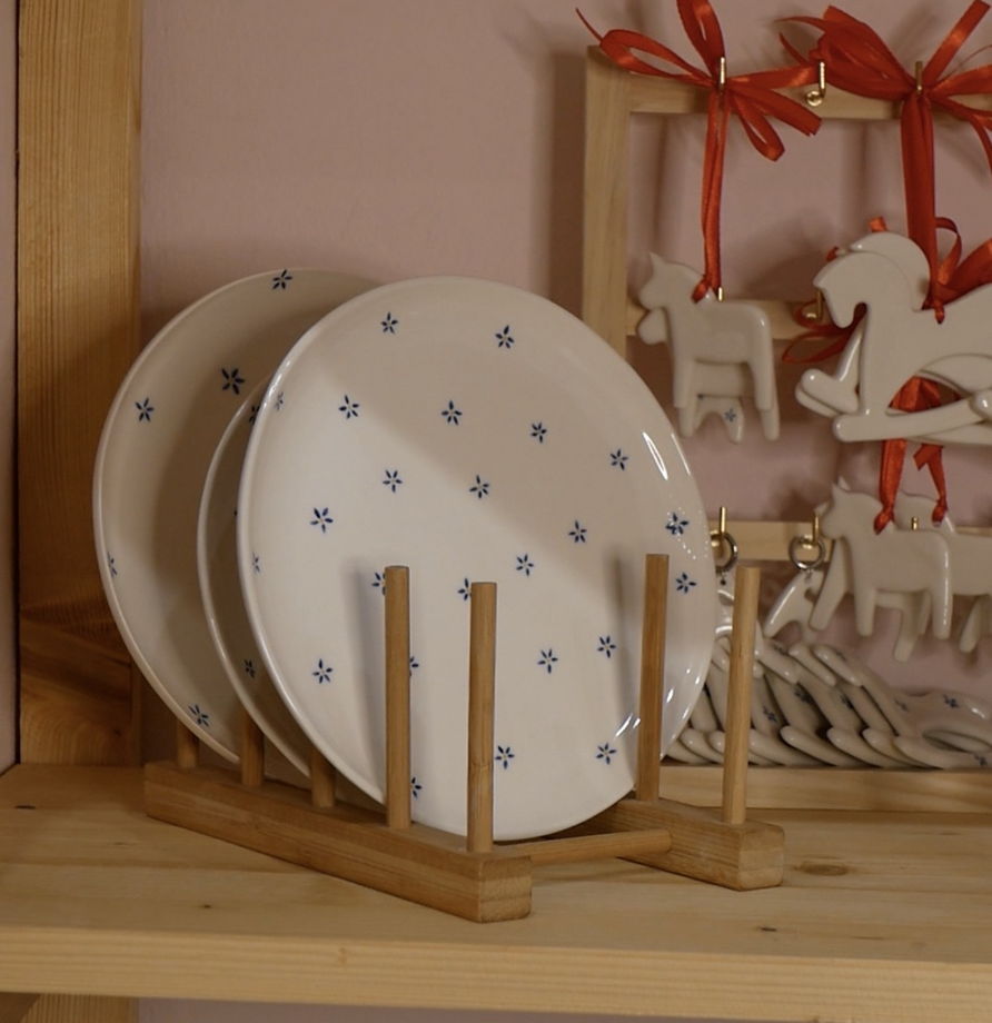 Тарелка белая плоская с росписью ручной работы, "Лён"