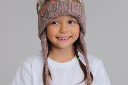 Коричневая детская зимняя шапка "Ежики" из 100%ной мягкой шерсти с флисовым подкладом