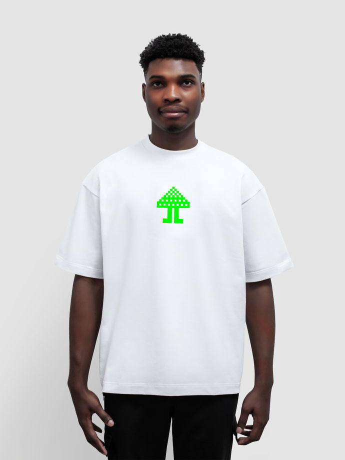 Белая футболка Мухоморье оверсайз принт зеленый гриб