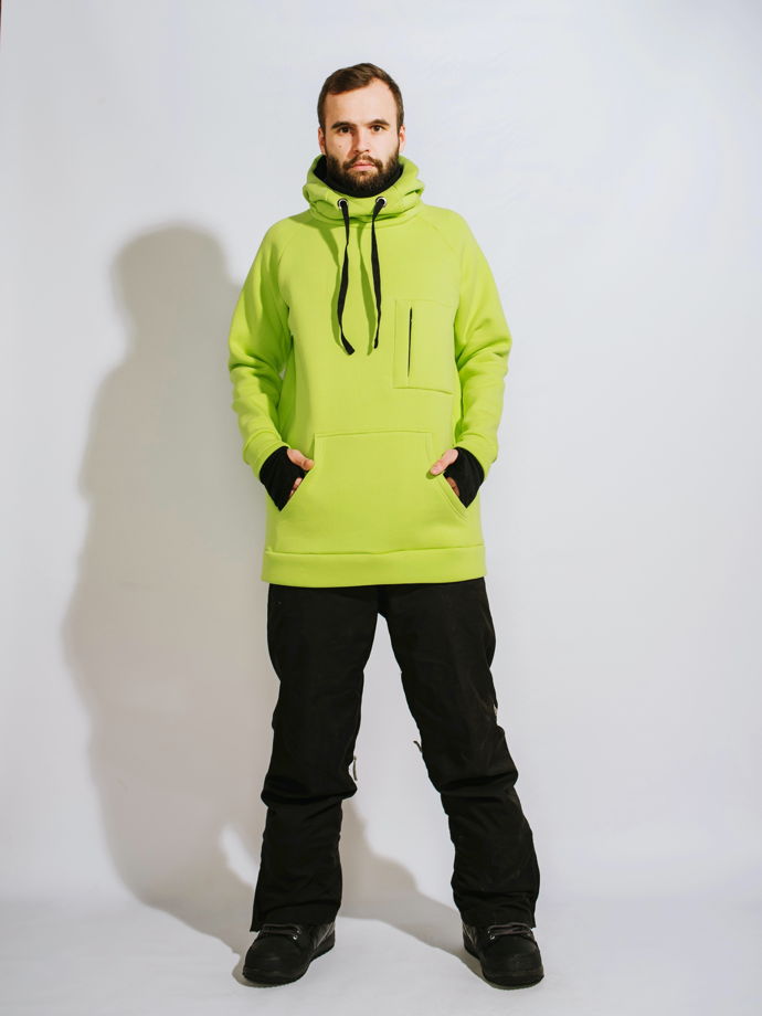 Неоново-зеленое сноубордическое горнолыжное худи