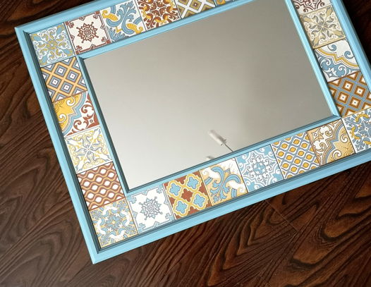 Зеркало в ванную в серо-голубой раме 88х68 см (на заказ)
