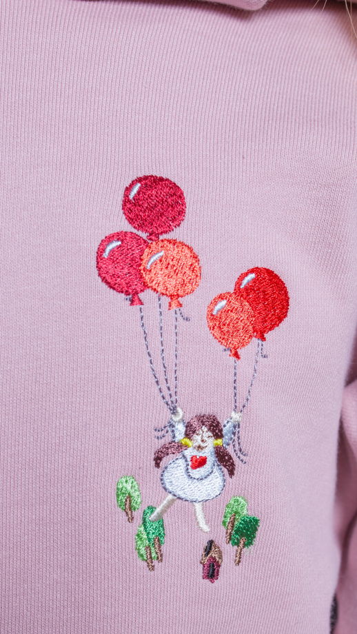 Детская толстовка оверсайз  с капюшоном с вышивкой "шарики" материал футер, 100% хлопок, цвет розовый