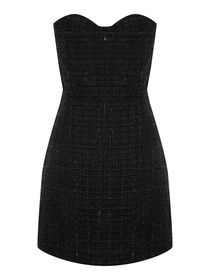 Вечернее платье-бандо мини из твида с люрексом