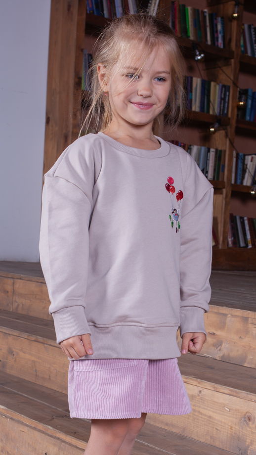 Детский свитшот оверсайз с вышивкой "шарики" материал футер 100% хлопок, цвет бежевый