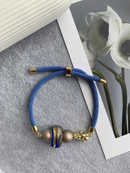 Браслет с жемчугом Майорка, гематитом и муранским стеклом «Морская карамель»