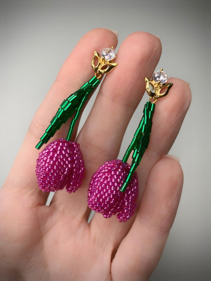 Серьги из бисера Тюльпаны мини