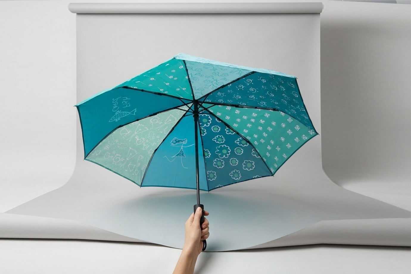 Зонт «Голубой коллаж», трость или складной на выбор