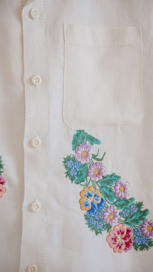 Рубашка с Фиолетовыми Цветами/30s Tablecloth Short Sleeve Shirt