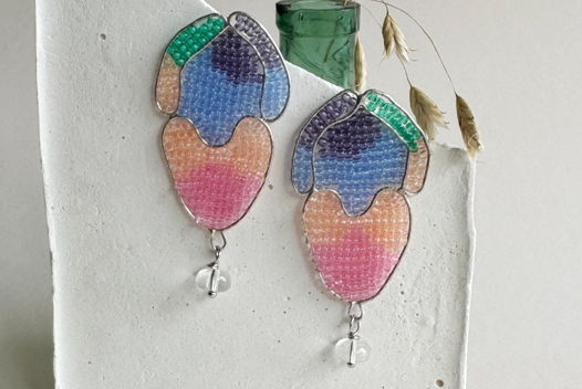 Серьги разноцветные из бисера и серебра
