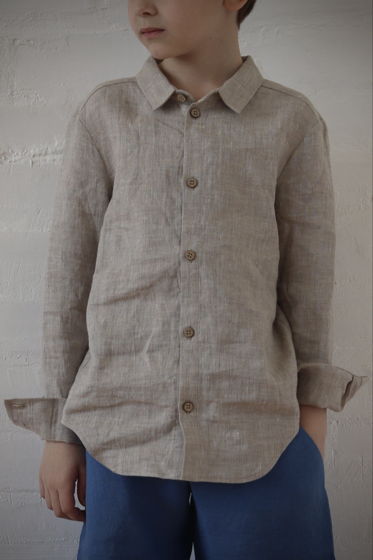 Рубашка детская унисекс из льна натурального цвета размера 116-128