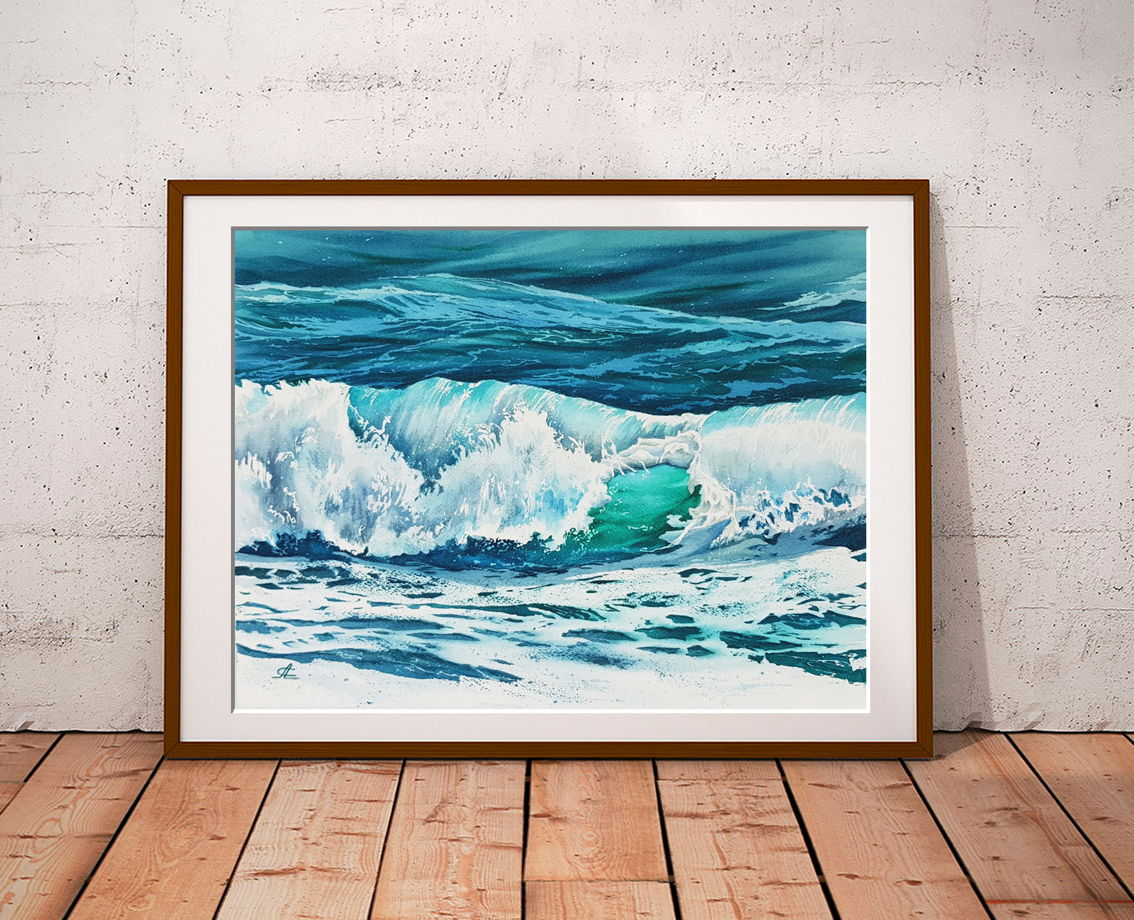 Акварельная картина "Волны" (38 х 28 см)