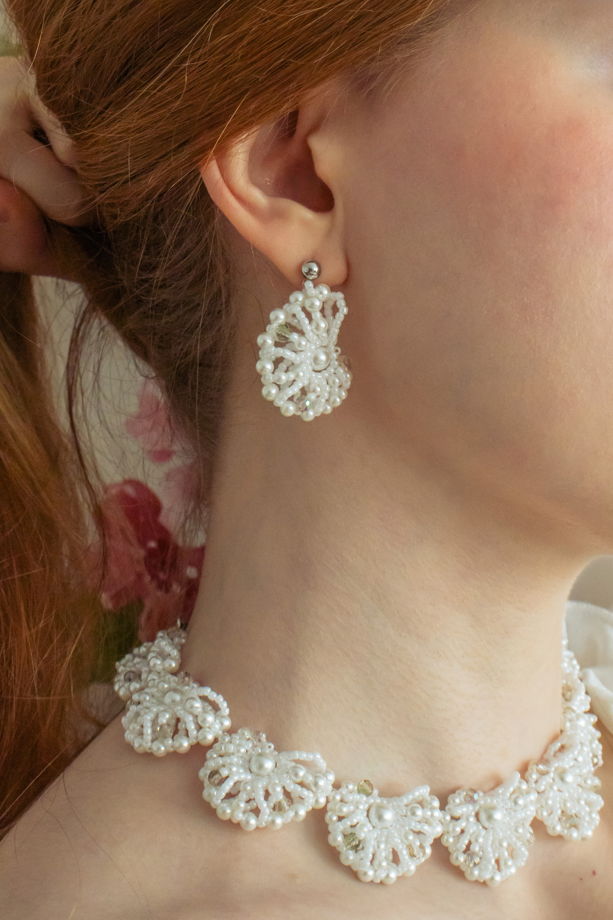 Серьги Shell Muse из японского бисера и стеклянного жемчуга в оттенке Морская пена