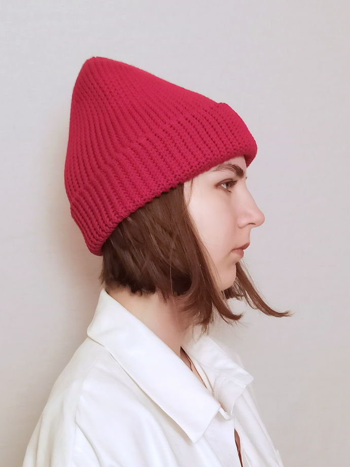 Красная вязаная шапка унисекс из 100%-ной шерсти мериноса ручной работы