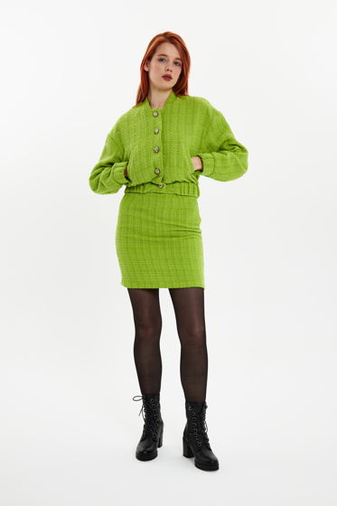 Твидовый куртка-бомбер и мини-юбка для женщин лимонно-зеленого цвета