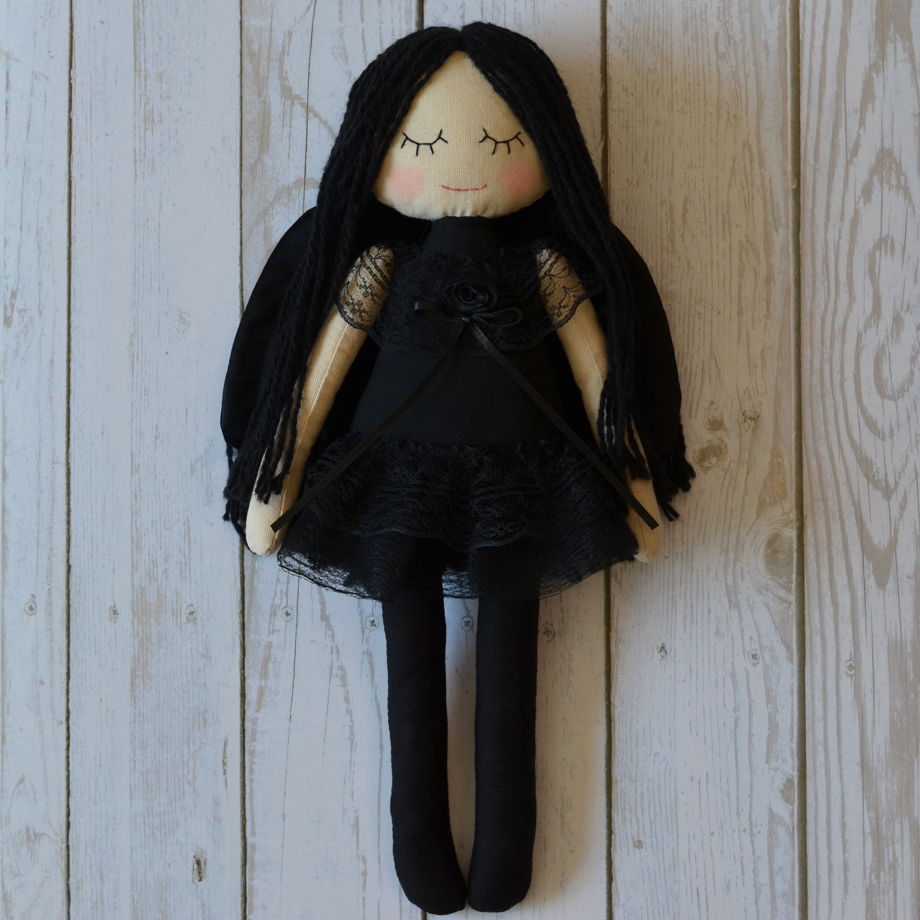 Черный Ангел, текстильная интерьерная кукла
