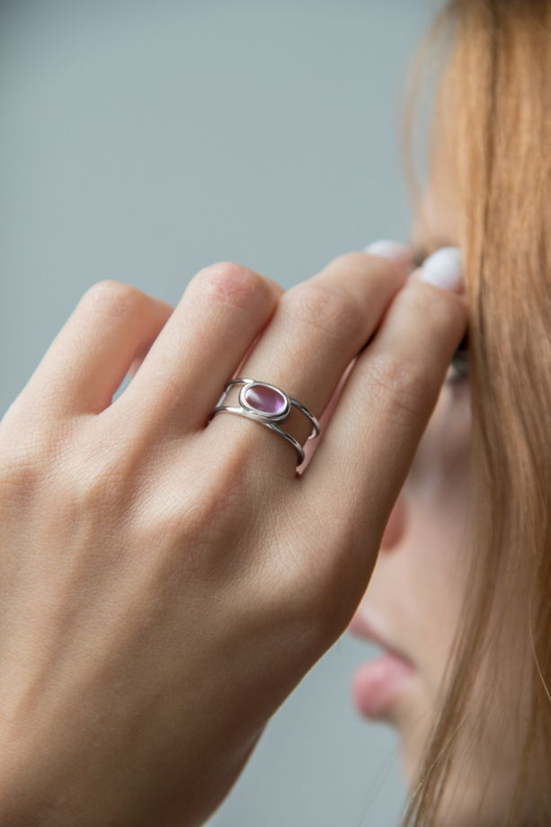 Серебряное кольцо «Бэри» с аметистом ручной работы