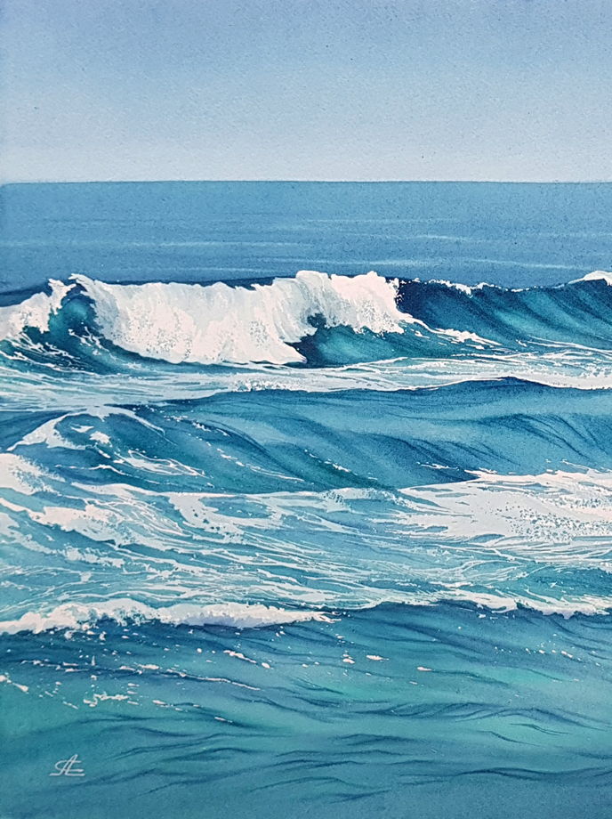 Акварельная картина "Морская пена" (38 х 28 см)