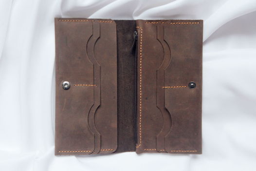 Коричневое портмоне лонгер для паспорта и документов из мягкой натуральной кожи ручной работы Wild Village