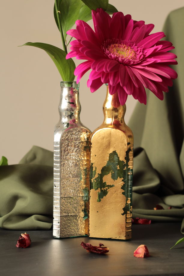Пара золоченых ваз из старинных уксусных бутылок | Bloom 135