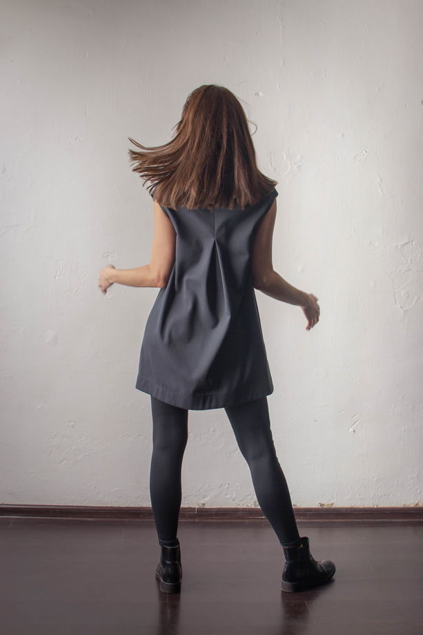 Платье из черного хлопка с настрочным шнуром PIRANIA