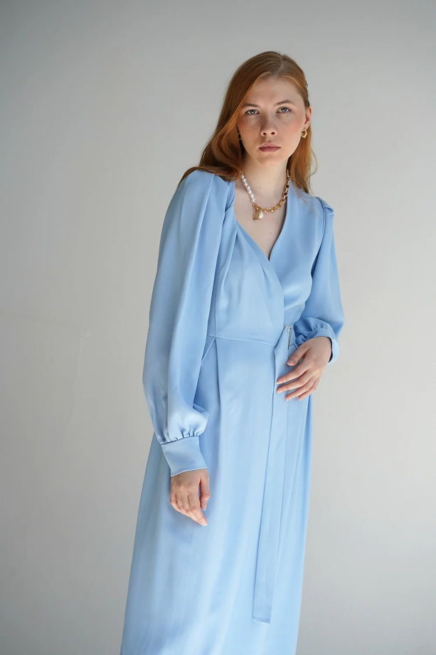 Голубое платье с перекрученной деталью S, M, L