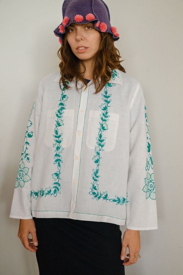 Рубашка с Зелёными Цветами/Green Curly Flowers Long Sleeve Shirt