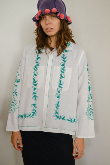 Рубашка с Зелёными Цветами/Green Curly Flowers Long Sleeve Shirt