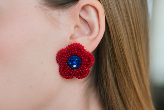 Серьги- цветочки. Ручная вышивка.