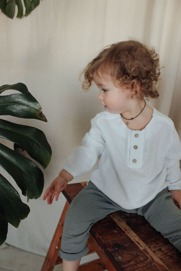 Детская рубашка унисекс из муслина на кокосовых пуговках