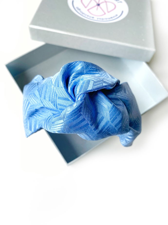 Ободок из шёлкового жаккарда MaxMara небесно-голубой с узлом