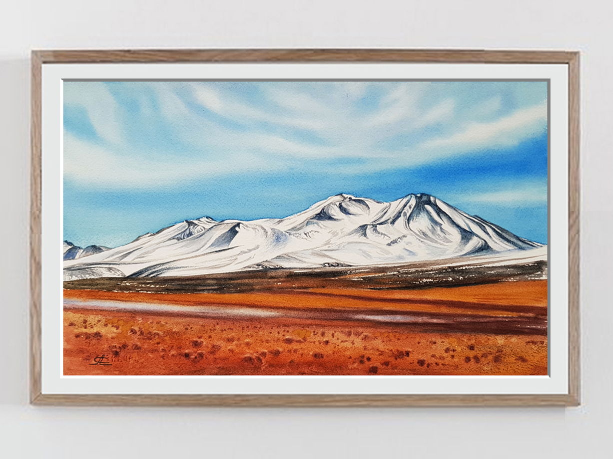 Акварельная картина Горы (35 х 21 см)