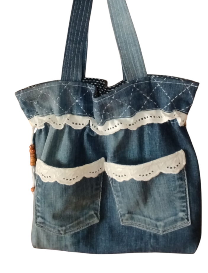 Сумка из переработанной джинсы на кулиске