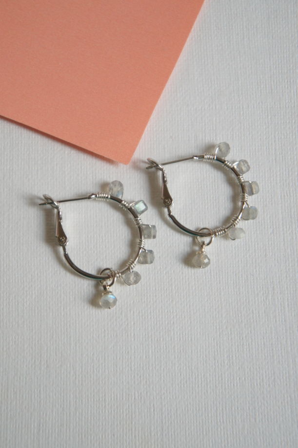 Серьги кольца конго лабрадорит плетеные wire wrapped