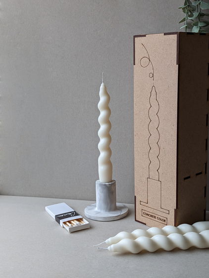 Набор из 3х соевых свечей и бетонного подсвечника в дизайнерской коробке TOFA  (витые)
