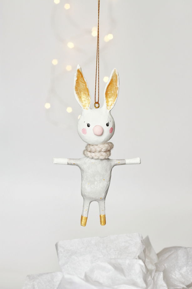 Авторская елочная игрушка кролик "в сером", декор