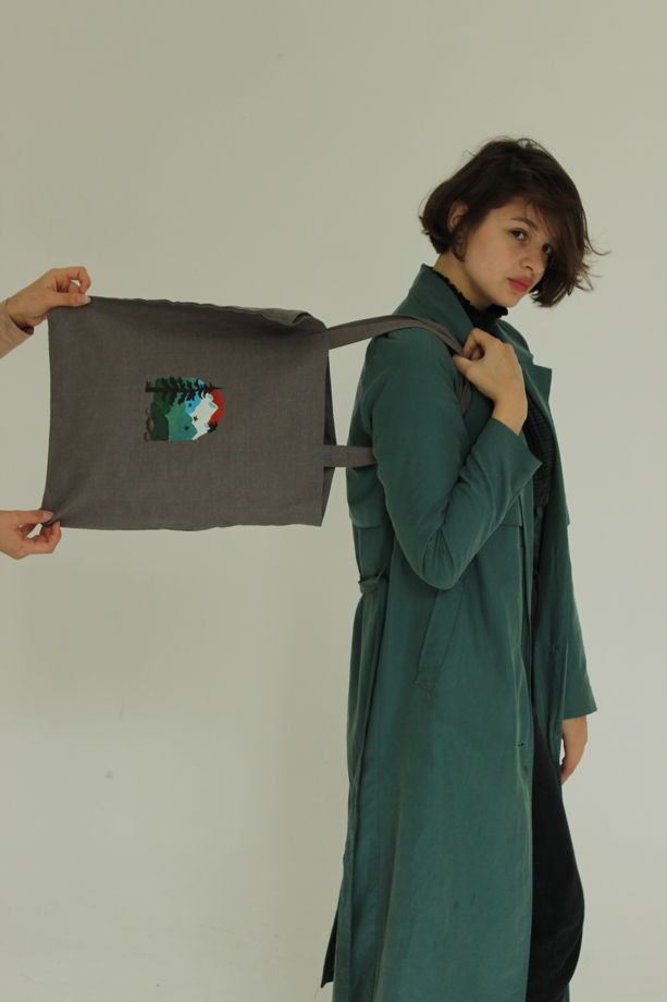 Легкая сумка шоппер из льна с ручной росписью Mountains