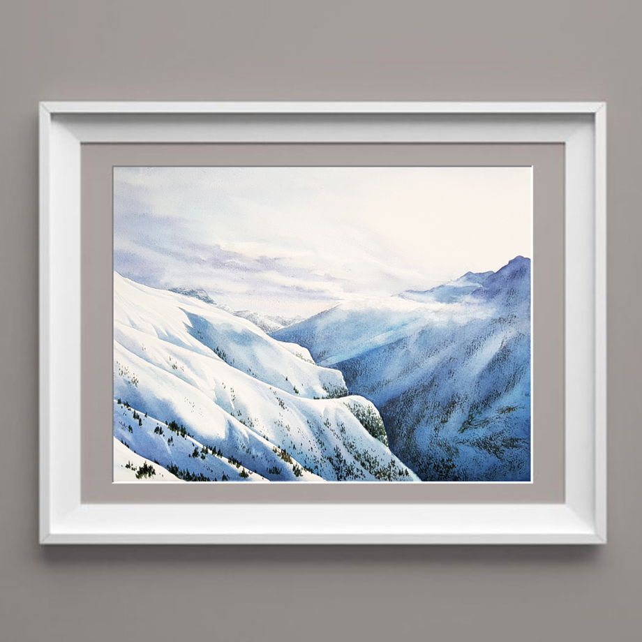Акварельная картина с горами "Итальянские Альпы" (38 х 28 см)