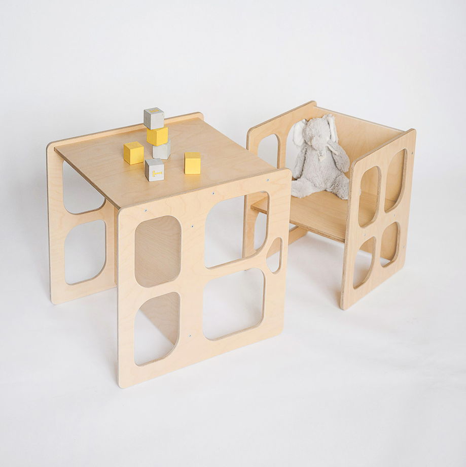 Комплект деревянной детской мебели Монтессори Киддис Лайт стол и стул трансформер, цвет натуральное дерево