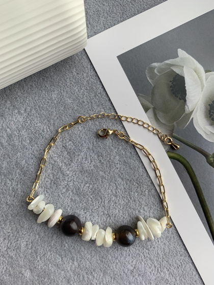 Браслет с перламутром и агатом Ботсвана «Туманныы мост»