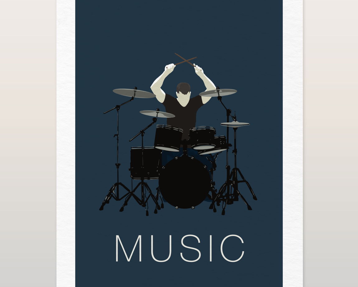 Дизайнерская открытка "Музыка: барабаны" формата 10х15см