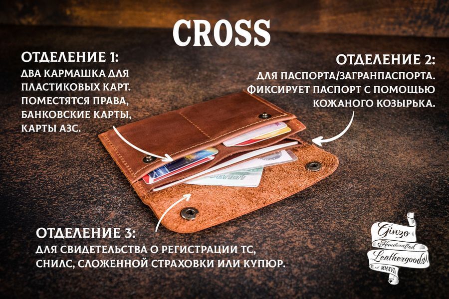 Обложка для автодокументов и паспорта -CROSS- натуральная кожа цвет Коньяк