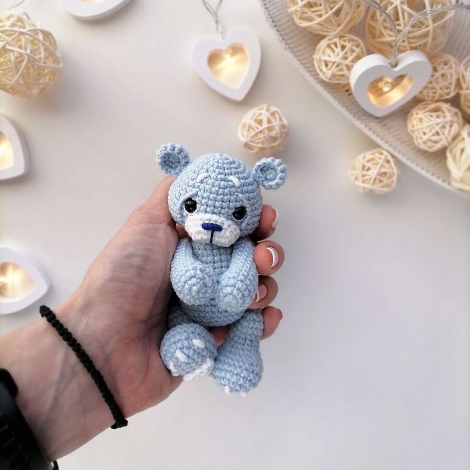Детская вязаная игрушка голубой мишка / Мягкий медведь ручной работы
