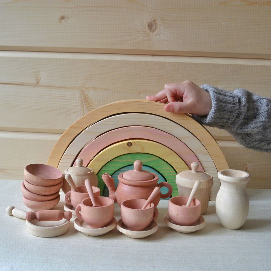 Набор посуды «Пудровые облака» Посудка деревянная Чайный набор