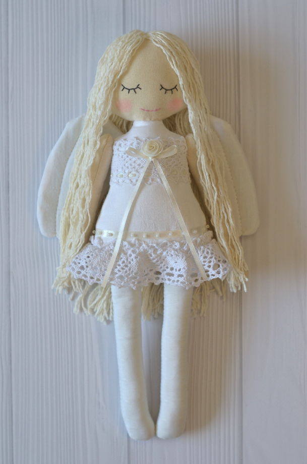 Белый Ангел, текстильная интерьерная кукла
