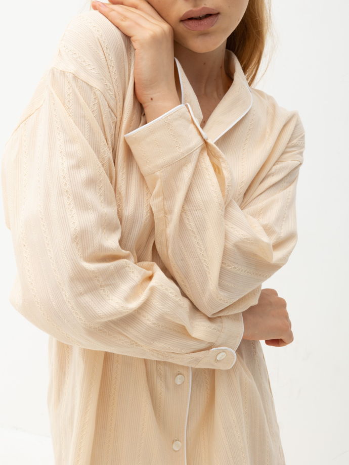 Домашнее платье-рубашка "Жюли" из ажурного хлопка, цвет бежевый